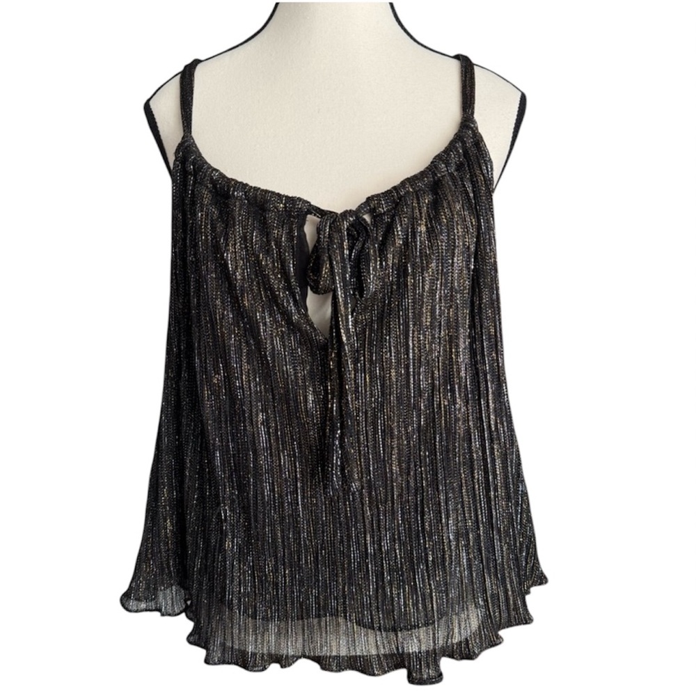 ZARA Women’s Flouncy Metallic Black Sleeveless Flowing Tank Top, Bohemian